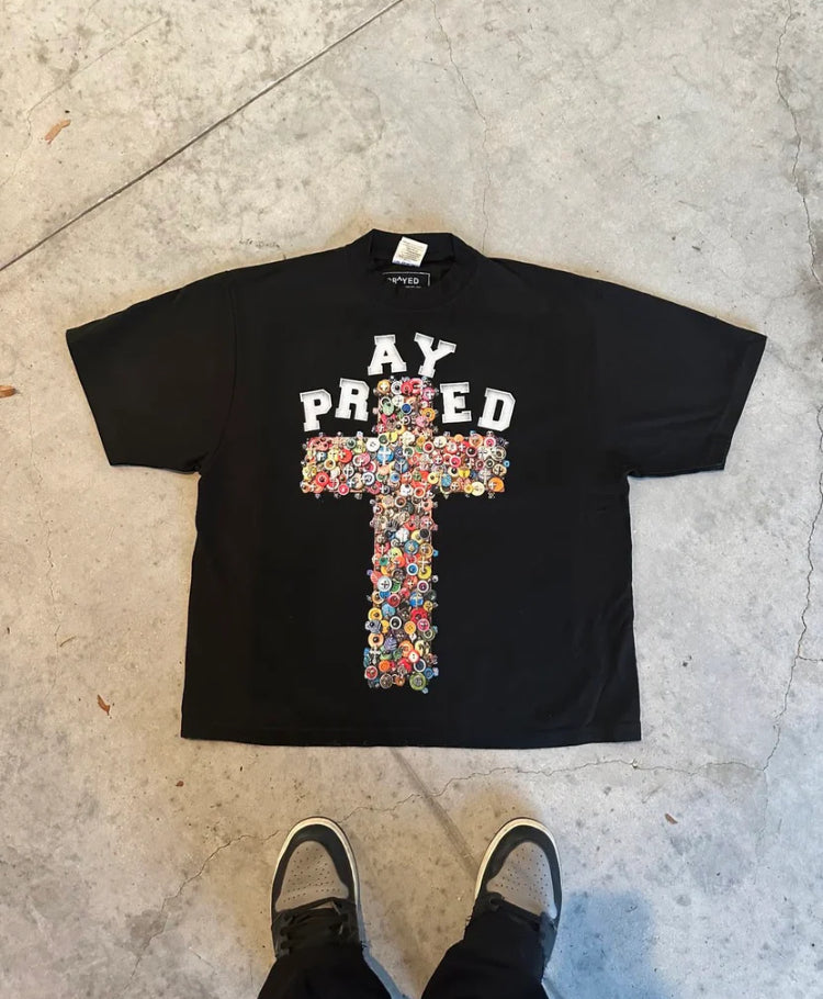 Prayed black tee shirt